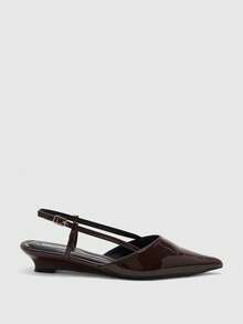 CUCCOO BIZCHIC Women Shoes Spring And Summer New Models, Patent Leather Pointed Slingback Shoes, Buckle Low-Heeled Cat And Sandals, Retro Commuting Style - Black - View 2