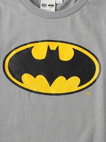 BATMAN X SHEIN 青少年男孩卡通圖案印花短袖圓領T恤 - 灰色 - 查看 4