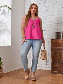 EMERY ROSE Plus Size Summer Casual Solid Color Camisole - Hot Pink - View 4