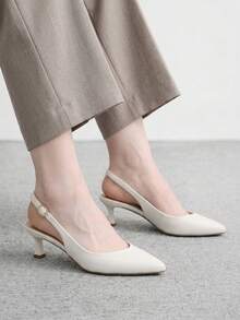 CUCCOO BIZCHIC Women's Black Pointed Toe Kitten Heel Sexy Fashion Backstrap High Heel Pumps, Versatile For Daily Commute, Casual, Work For Christmas - White - View 4