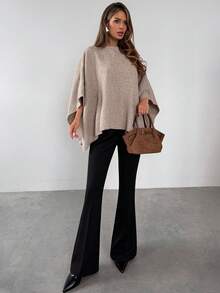 Firerie Women's Autumn/Winter New Shawl Cape Sweater, Khaki Color, Loose Fit, Versatile, Elegant, Suitable For Commuting, Daily Wear, Casual, Outings, Warm Home Wear - Khaki - View 5