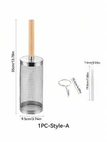 Cirelle 1PC Rolling BBQ Grilling Basket With Long Wooden Handle, Stainless Steel Mesh Cylinder Barbecue Basket, Rotating BBQ Drum Rack For Outdoor Grilling, Camping Picnic Accessories - round - View 7