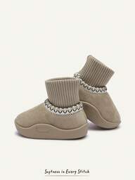 Cozy Pixies Autumn And Winter Fashion Casual Basic Versatile Plush Camel Thickened Warm Soft Cute Flat Bottom Elastic Mouth Baby Snow Boots Ankle Boots