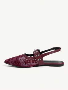 CUCCOO CHICEST Ladies, Willow Nails, Buckles, Flat Shoes. - Burgundy - View 5
