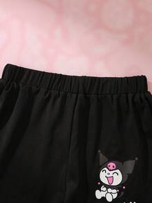 HELLO KITTY AND FRIENDS | SHEIN Set Kaos dan Celana Pendek Bergambar Kartun untuk Anak Perempuan Remaja - Purple - View 9