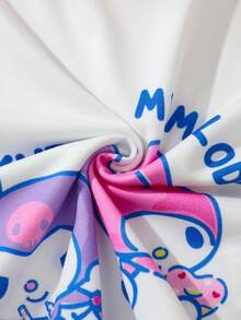 HELLO KITTY AND FRIENDS | SHEIN 少女卡通印花條紋拼接圓領T恤與格紋短褲套裝 - 白色 - 查看 8
