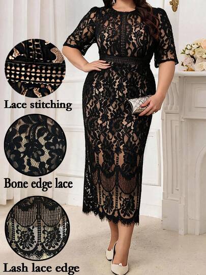 Modelyn Plus Size Elegant Party Lace Fitted Dress