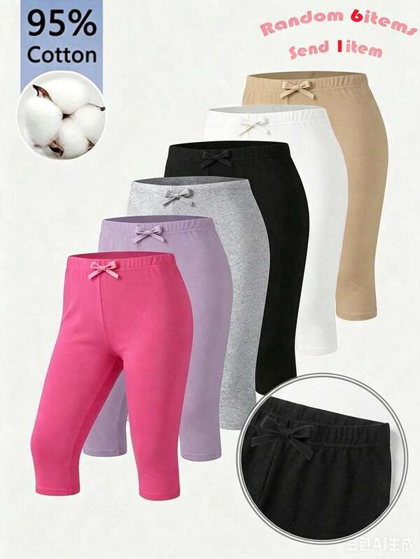 SHEIN Girlism Tween Girl Tween Girl Casual Basic Sports Fitted Wide Waistband Knit Solid Color High Elasticity Leggings, Cycling Pants Random 1pc