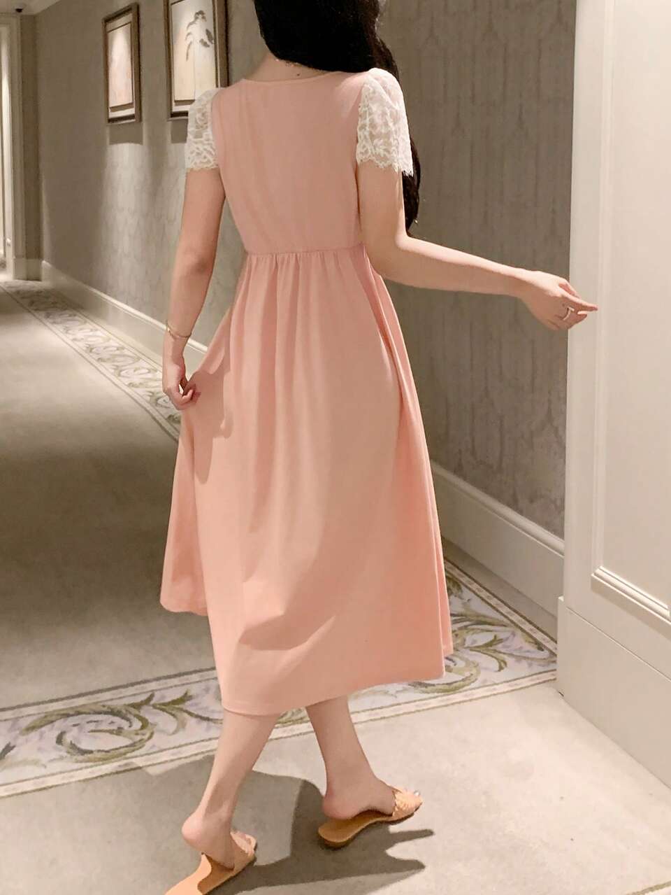 Women's Lace Patchwork Pleated Casual Daily Home Sleep Dress