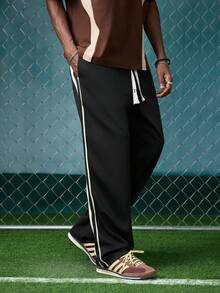 EVRINFINITE Men's Loose Fit Straight Leg Casual Pants With Side Stripe And Drawstring Waist, Fall - Black - View 5
