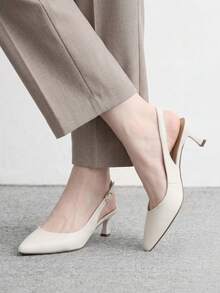 CUCCOO BIZCHIC Women's Black Pointed Toe Kitten Heel Sexy Fashion Backstrap High Heel Pumps, Versatile For Daily Commute, Casual, Work For Christmas - White - View 3