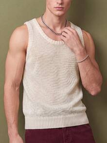 Airaco Chaleco de punto casual de moda estilo callejero para vacaciones para hombres - Blanco - Ver 3