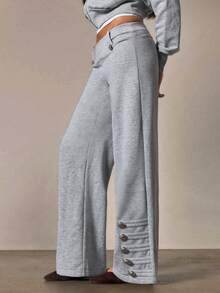 Athîral Women's Casual Straight Tube Loose Button Decoration Military Napoleon Decoration Pants, Summer Loose Daily Casual Date Party - Grey - View 1
