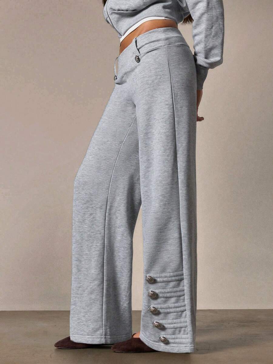 Athîral Women's Casual Straight Tube Loose Button Decoration Military Napoleon Decoration Pants, Summer Loose Daily Casual Date Party - Grey - View 1