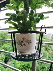 1件裝黑色鍛鐵掛式花盆支架附掛鉤，耐用防鏽承重穩固，易安裝金屬植物籃架，適用陽台、露台、圍欄、花園牆面裝飾 - A - 查看 9