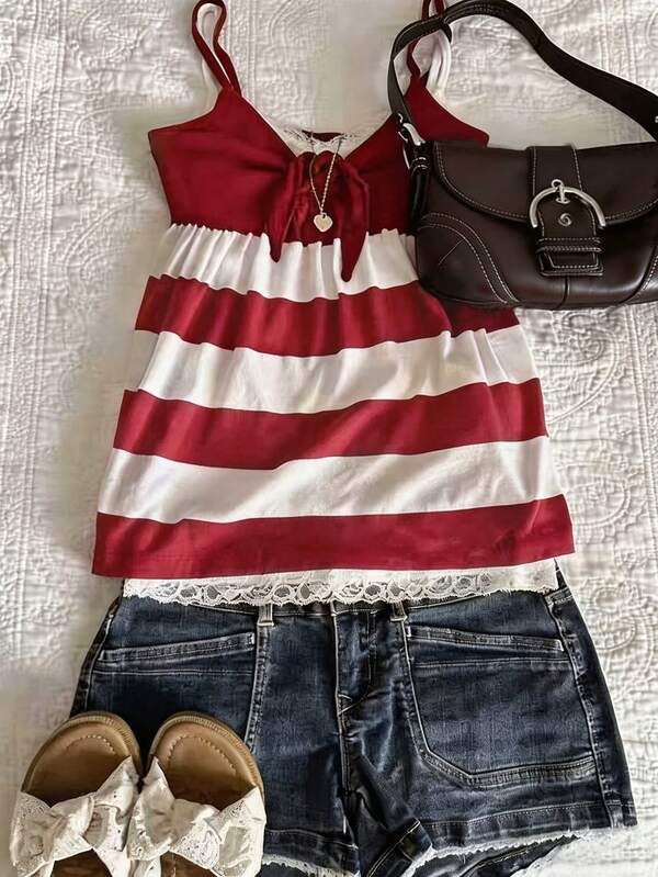 INAWLY Women's Striped Colorblock Bow Tie Strap Camisole