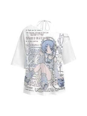 Anime Cute Girl Vintage Cross Y2K Millennium Asymmetrical Sexy Halter Neck Women's T-Shirt