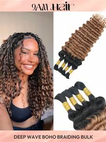 100% Human Braiding Hair For Boho Braids Deep Wave Curly Human Hair Braiding Hair 4 Bundles/Pack 95g Full Head Natural Black Bulk Human Hair Extension For Knotless Braiding Wet Wavy No Weft Pre Separated Braiding Hair Human Hair Extensions For Women - SNATURAL/30 - View 3