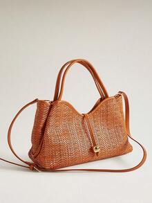 Wovira Women's Fashion Brown Tote Bag, Exquisite Skeleton Woven Craft Handbag For Daily, Commuting, Vacation, Travel, Bohemian - Brown - View 1