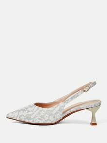 CUCCOO HITCHD Silver Lace Back Empty Shoes French Pointed Buckle Strap Stiletto Commuter Banquet High Heels - Silver - View 7