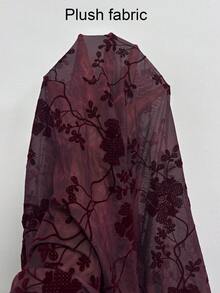 Modelyn 酒紅色植絨印花對比網紗露肩百褶優雅女款洋裝 - 酒紅色 - 查看 8