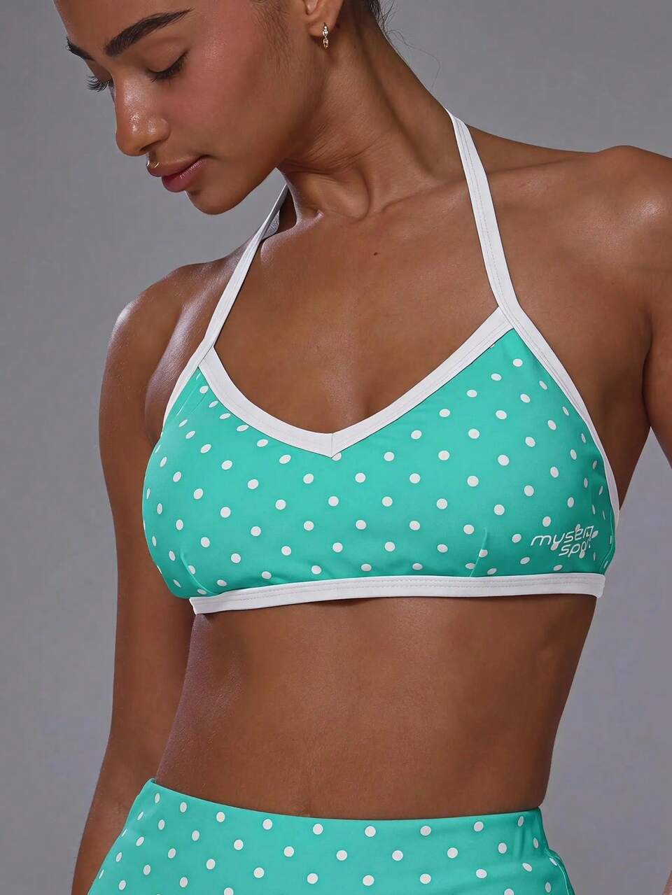 Top de soutien-gorge de sport à pois, dos ouvert à bretelles, toucher doux, col halter, coordonné, top uniquement, sport, entraînement, gym, mignon, Pilates, fitness, quotidien