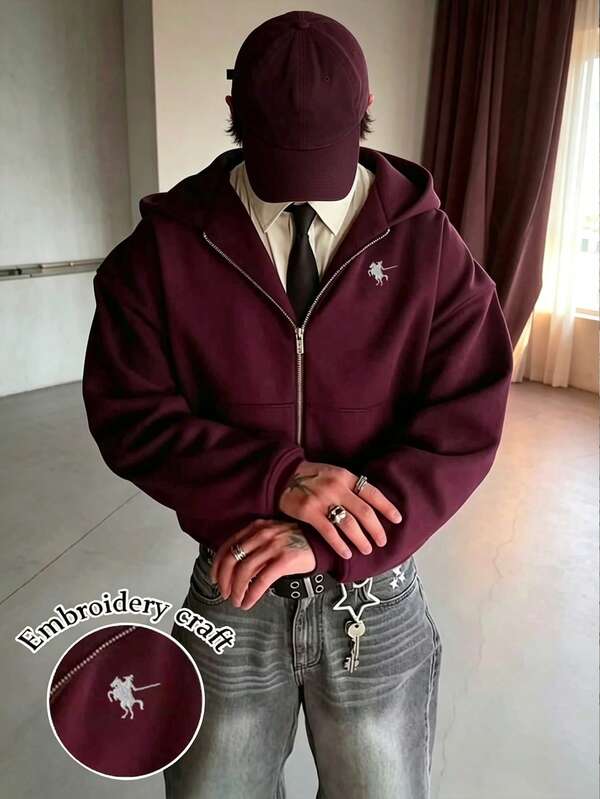 Resyla Men Sudadera con capucha con cremallera versátil y casual para hombres, de manga larga, para otoño/invierno