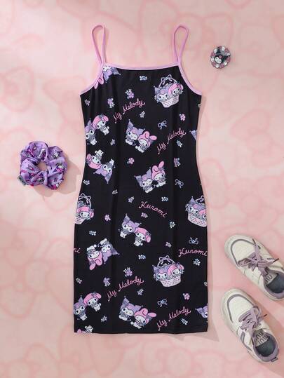 HELLO KITTY AND FRIENDS | SHEIN 少女卡通印花細肩帶洋裝