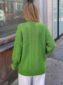 Women's Solid Color V-Neck Single-Breasted Casual Versatile Daily Long Sleeve Cardigan - Green - View 2