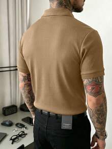 JOLTRO 男士素色短袖休閒通勤 Polo 衫 - 卡其色 - 查看 2