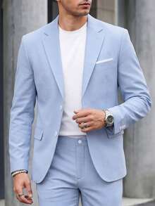 Manfinity Bizformal 男士商務休閒通勤夾克與長褲套裝 - 淺藍色 - 查看 3