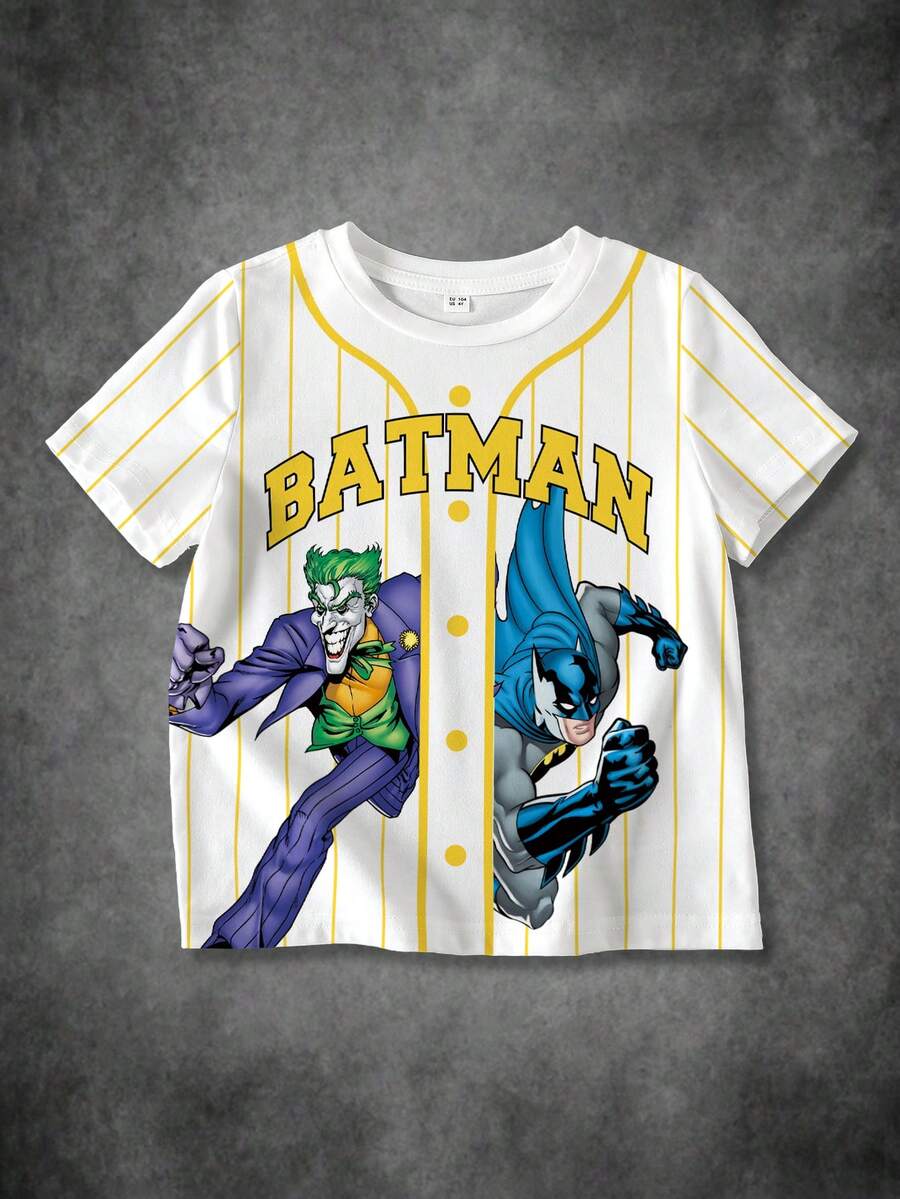 BATMAN X SHEIN 男童短袖全印花T恤 - 白色 - 查看 1