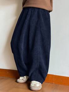 SHEIN 兒童小男孩休閒燈芯絨寬鬆長褲 - 藏蓝色 - 查看 5