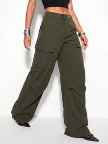 Normani Women's Solid Color Wide Leg Loose Casual Cargo Pants Work Everyday Date Olive Green Summer - Army Green - View 7