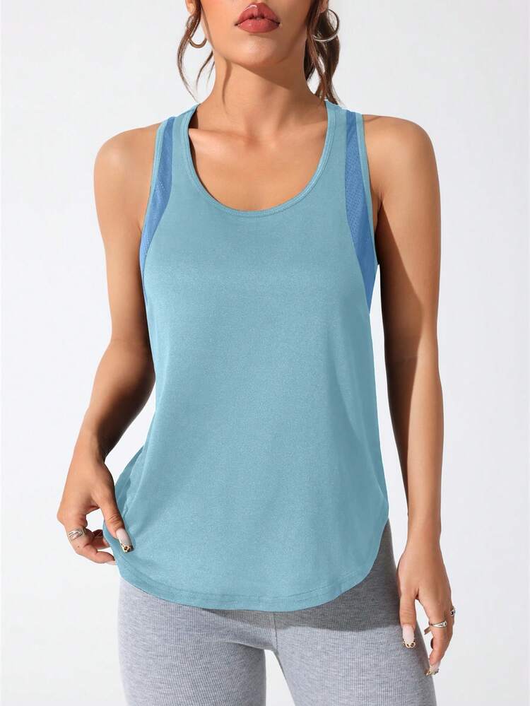 Solea Cove Solea Cove Women's Casual Mesh Patchwork Contrast Color Sports T-Shirt For Running And Fitness - Baby Blue - View 5