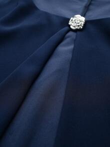 Velvienne Plus Size Elegant Commuter Solid Color Dress Fall - Navy Blue - View 5