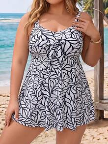 SHEIN CURVE+ Set Bikini Tank Top 2 Potong Ukuran Plus Seksi Terbaru Musim Panas 2026 dengan Motif Cetak untuk Liburan Pantai - MultiWarna - View 6