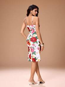 Shutterstock Glamance Women's Floral Print Mid-Length Dress, Elegant Mature Casual Sexy For Outings, Work, Office, Daily Wear, Gatherings, Parties, Birthdays, Vacations, Middle East Travel, Beach, Swimwear, Bohemian Style, Halloween, Back To School, Independence Day, Summer - White - View 2