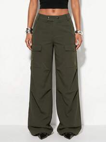 Normani Women's Solid Color Wide Leg Loose Casual Cargo Pants Work Everyday Date Olive Green Summer - Army Green - View 1