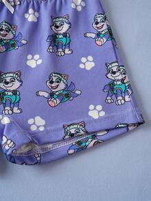 SHEIN | PAW Patrol Young Girl Cartoon Print Camisole & Shorts Lingerie Set - Purple - View 7
