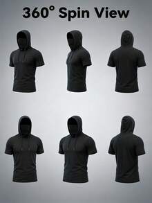 Manfinity Homme Men's UV Protection Short Sleeve Hooded Surf Suit - Black - View 3