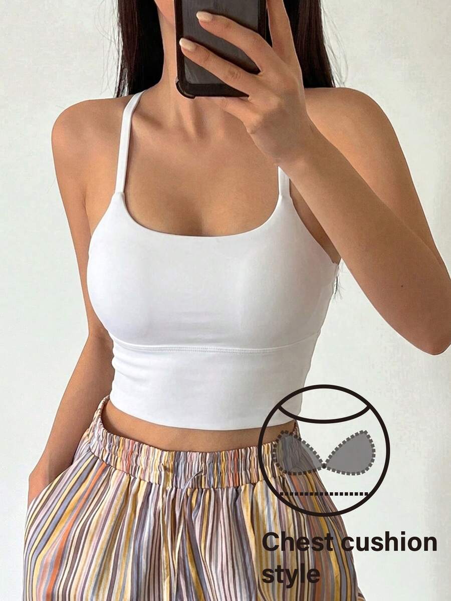 DAZY Solid Color Slight Push-Up Women's Sports Bra - White - View 1