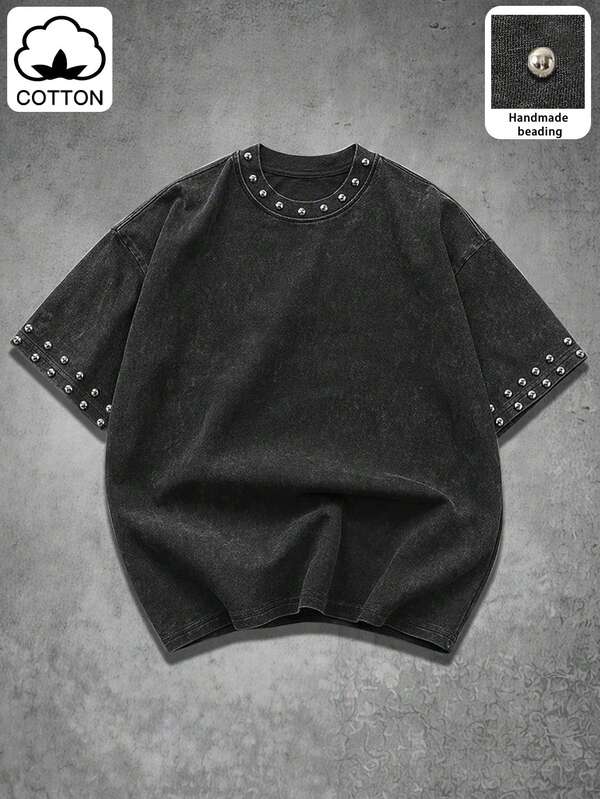 Manfinity EMRG Camiseta de hombre casual para uso diario, estilo INS, juvenil, callejero, vintage, desgastada y lavada