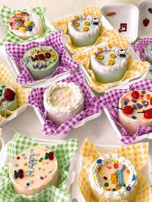 100pcs Oil-Proof Baking Paper Suitable For Cake, Sandwich, Picnic With 5 Different Style; Grid Wrapping Paper For Fast Food, Basket Liner - Multicolor - View 5
