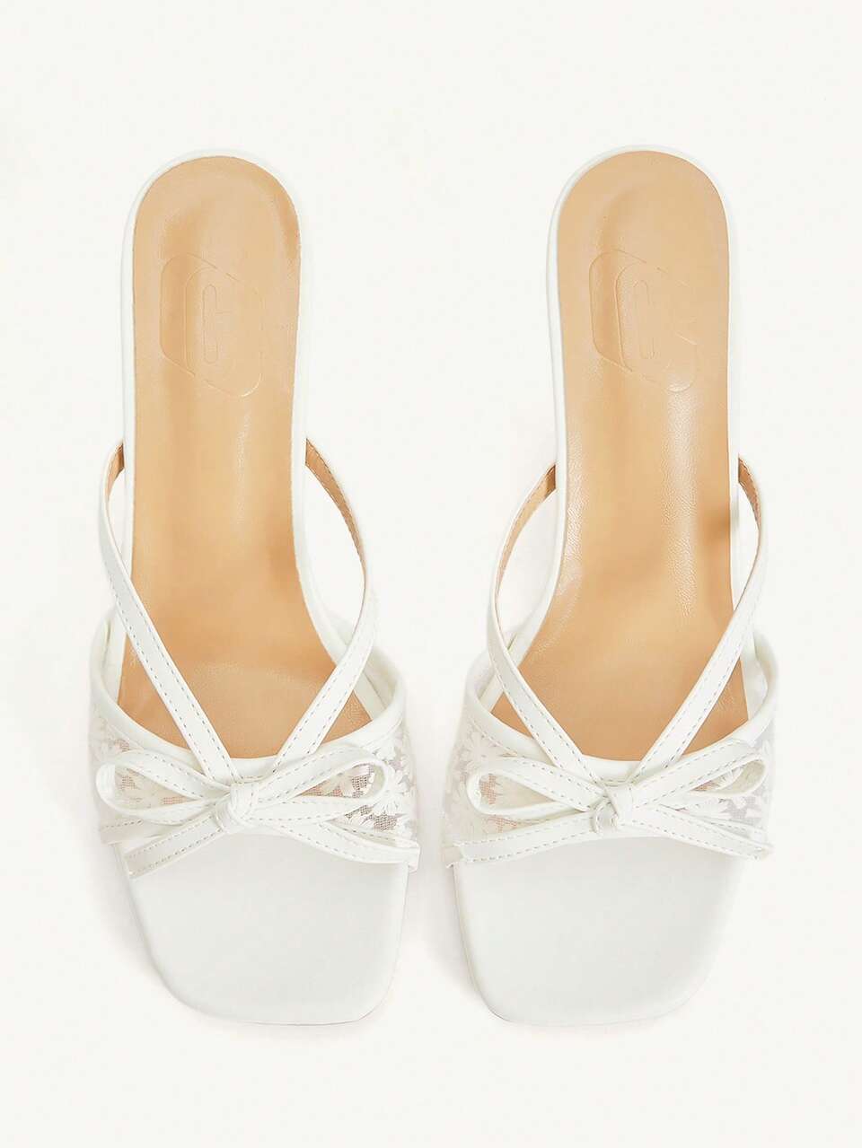 CUCCOO CHICEST French Lace Embroidered Bow Square Toe High Heel Sandals White Pedal Women's Summer Outerwear