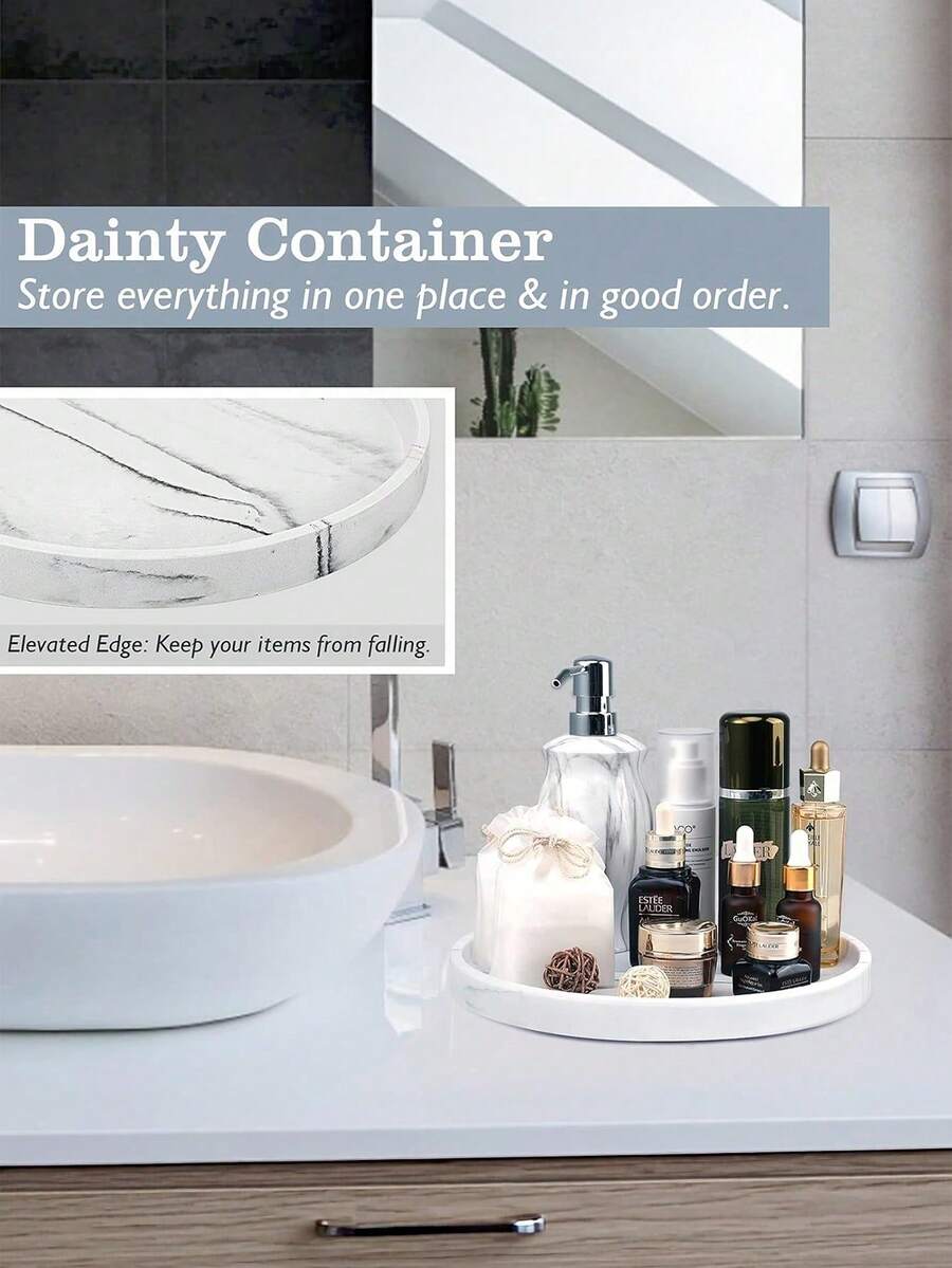 White Marble Texture Silicone Tray, Waterproof Flexible Decorative Storage Tray, Catchall Organizer Tray For Cosmetics, Jewelry, Bathroom Counter, Kitchen & Bedroom Decor - multicolor - View 1