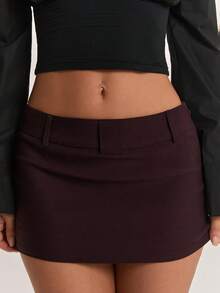 SHEIN BAE Casual Dark Brown Fashion Skirt, Suitable For Commuting, Daily Wear, Slim Fit Vintage Skirt - Brown - View 5