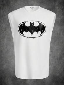 BATMAN X SHEIN Men Casual Bat Printed Tank Top For Summer, 2000s Style - White - View 1