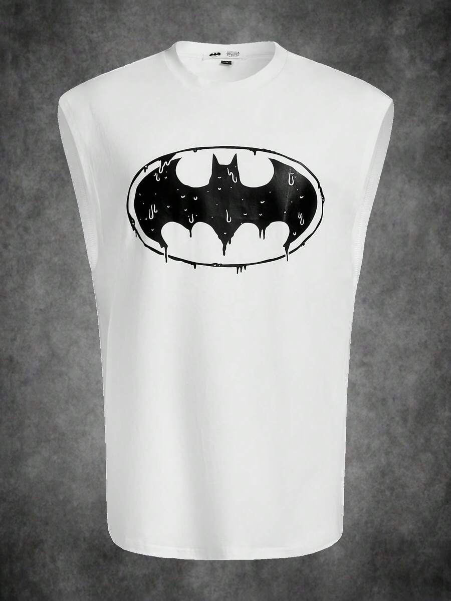 BATMAN X SHEIN Men Casual Bat Printed Tank Top For Summer, 2000s Style - White - View 1