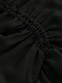 SHEIN MOD 女士奶油杏色夏季黑色高低下摆半身裙、抽绳荷叶边分层裙、派对裙、波西米亚风半身裙、午餐裙 - 黑色 - 查看 3
